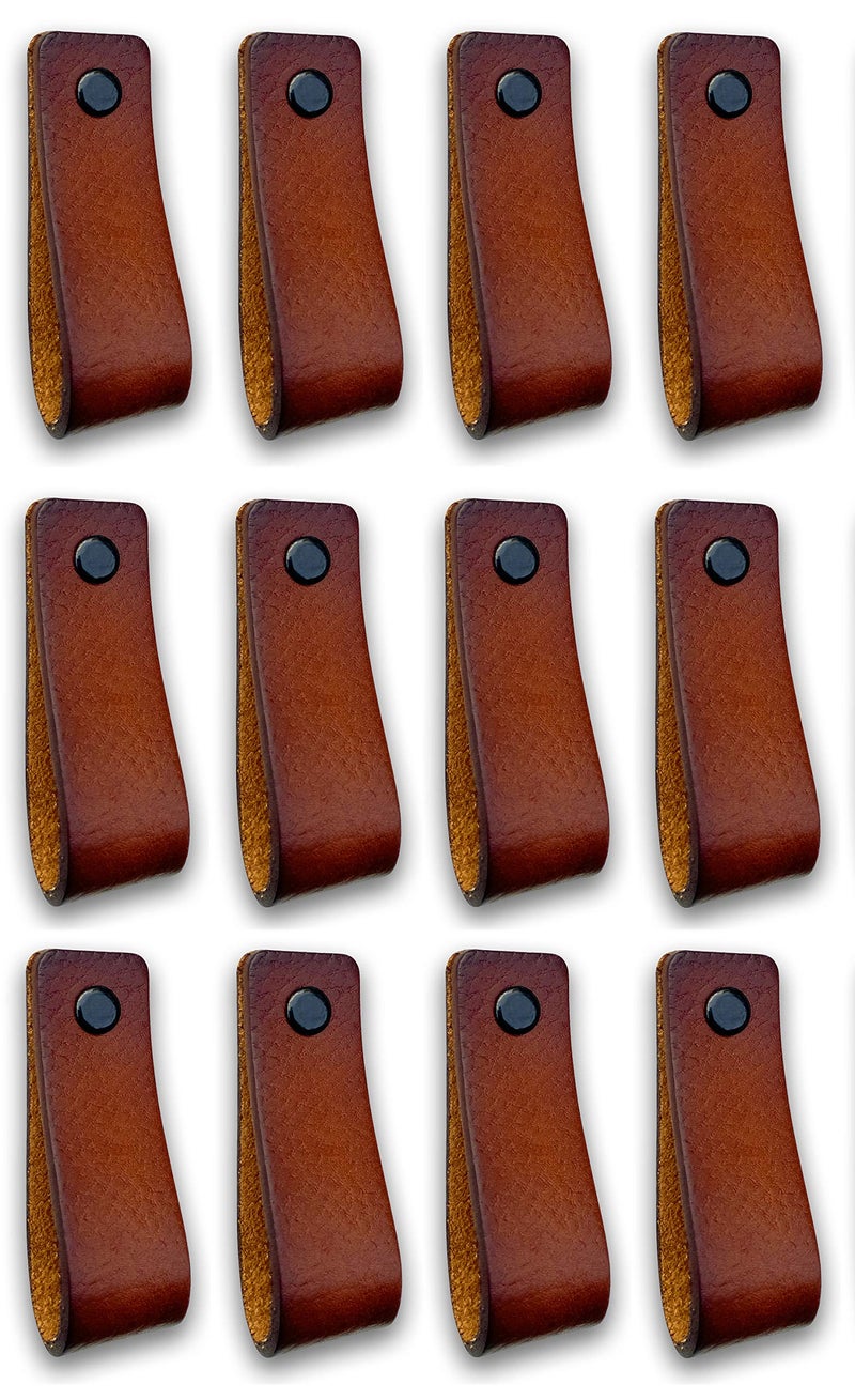 Brute Strength - Leather Furniture Handles - Cognac - 12pcs - 6.5" x 1" - Furniture Handle Door Handle for Kitchen Bathroom Cabinets Dresser Wood - Image 1